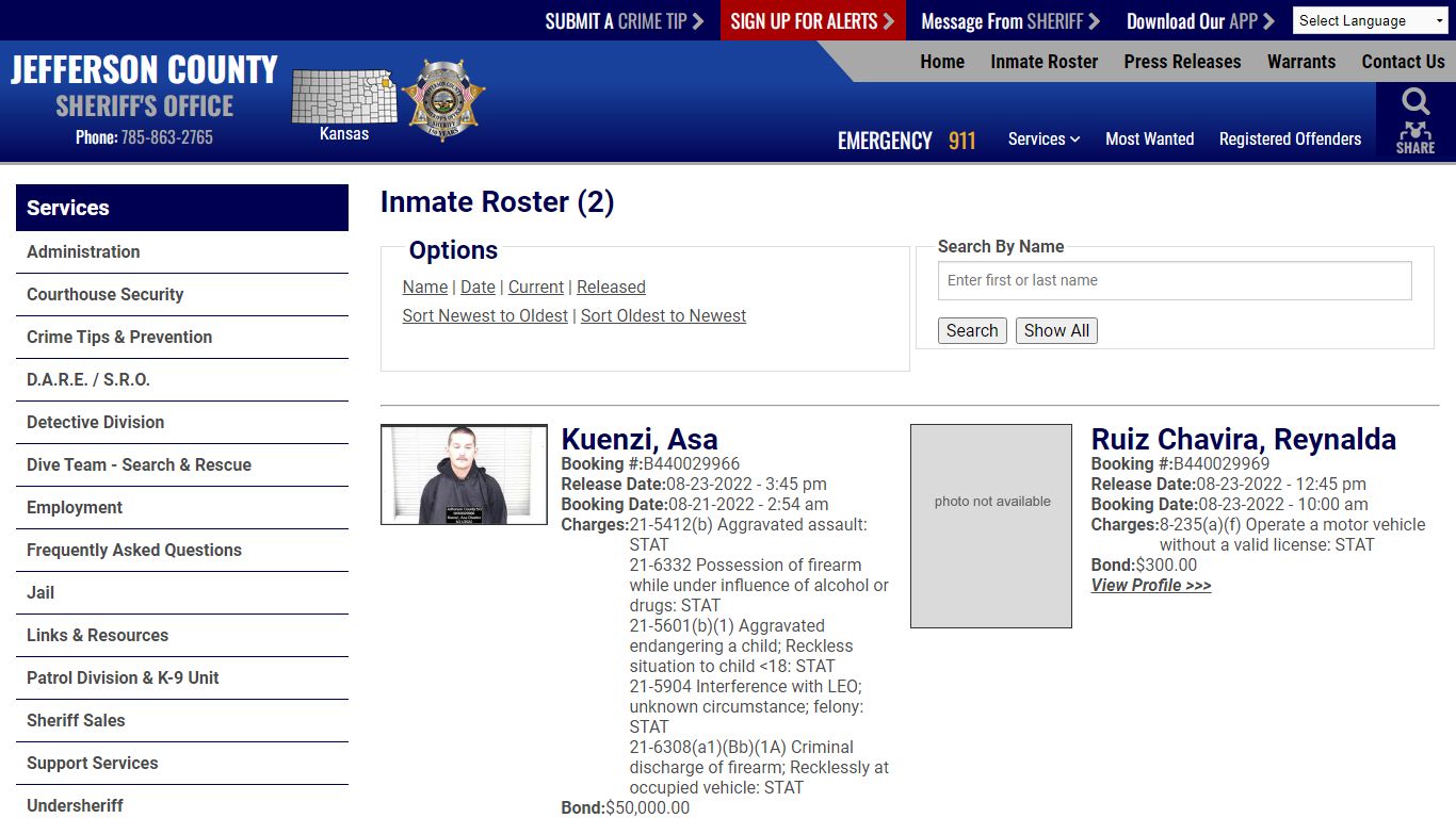 Inmate Roster - Released Inmates Booking Date Descending - Jefferson ...
